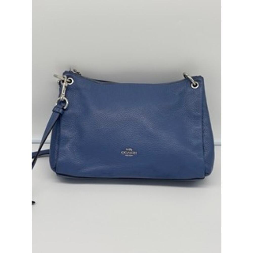 Authentic Coach Blue Pebbled Leather Mia Shoulder Bag F76645